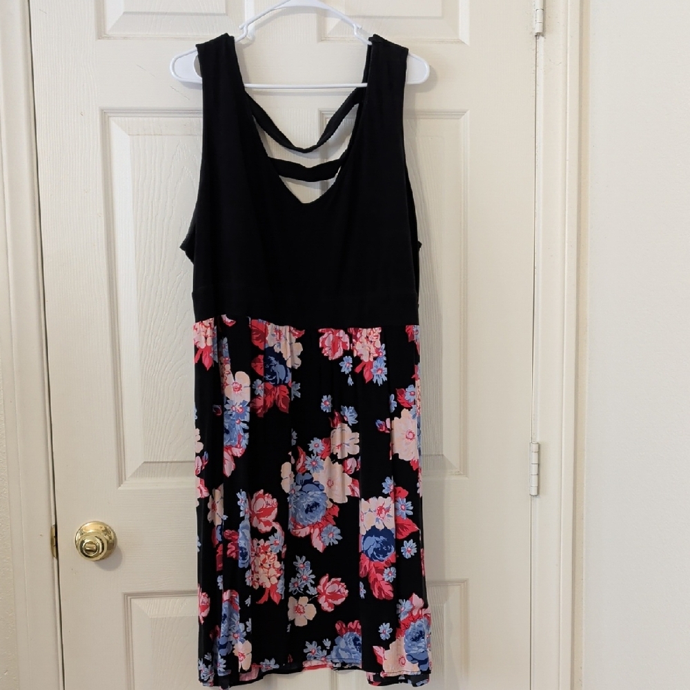 Torrid Floral Contrast Black & Pink Sleeveless Tank Dress